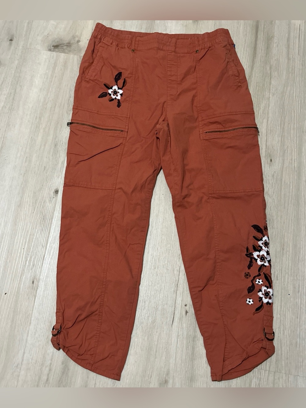 Soft Surroundings Rust Orange “Everything under the sun”Embroidered Cargo Pants